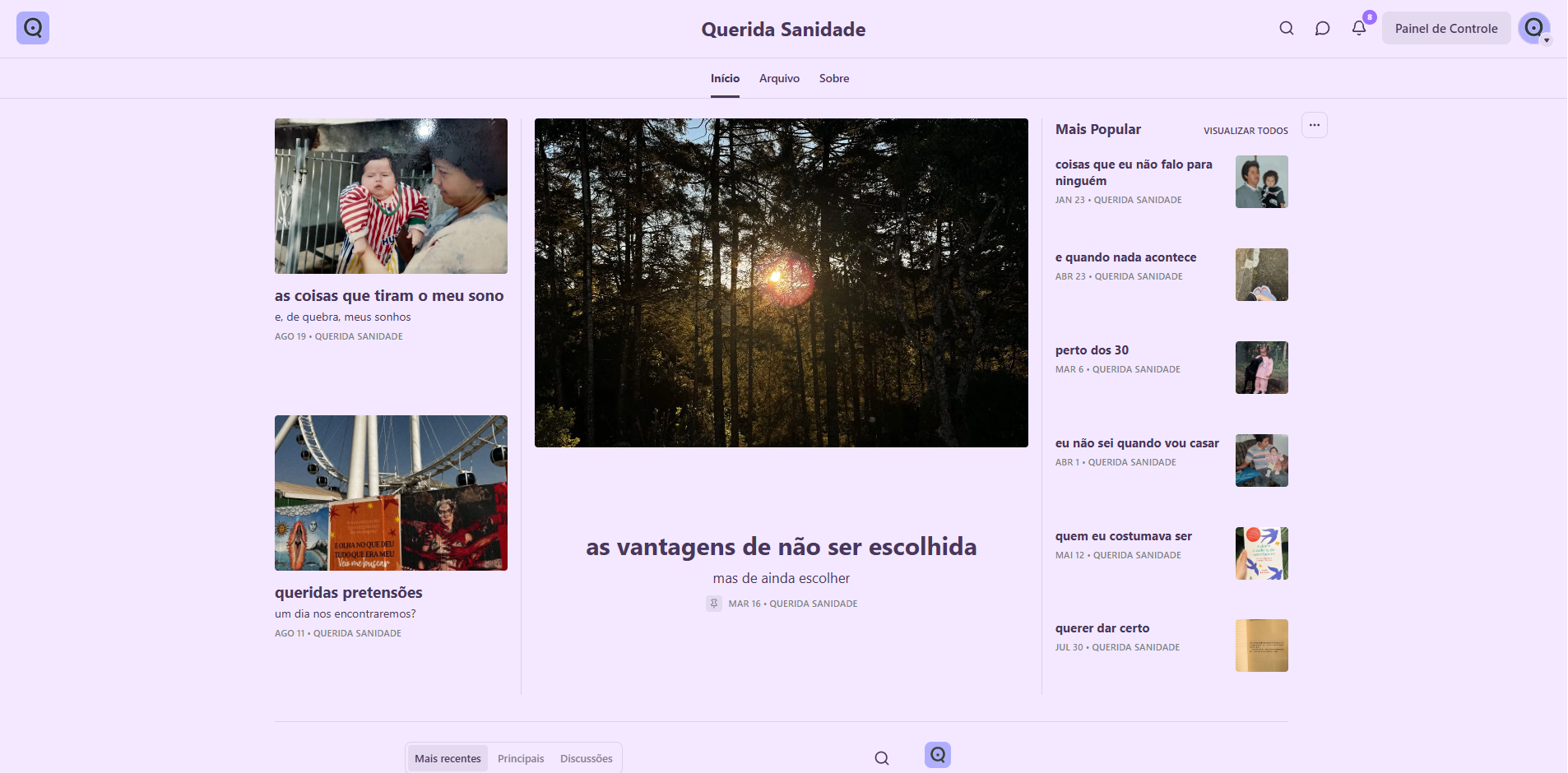 Página da newsletter Querida Sanidade no Substack